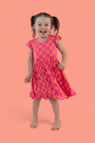 NEON DREAMS CHECKERS DREAM RUFFLE DRESS