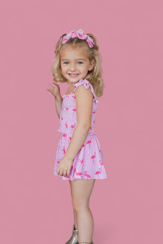 FLOCKING FLAMINGOS DREAM SMOCKED SKORT SET