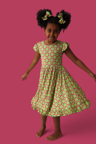 WILD DAISY CHECKERS DREAM RUFFLE DRESS