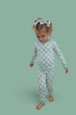 MINT CHECKERS DREAM BOW HAIR CLIPS