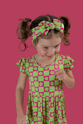 WILD DAISY CHECKERS DREAM RUFFLE DRESS