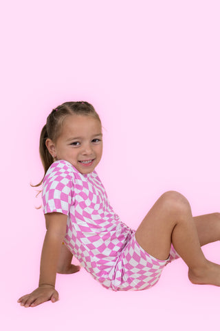 BUBBLEGUM WAVY CHECKERS DREAM SHORT SET