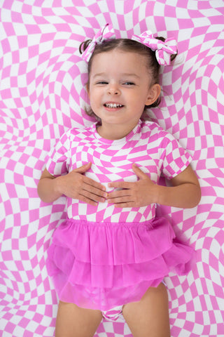 BUBBLEGUM WAVY CHECKERS DREAM TUTU BODYSUIT DRESS