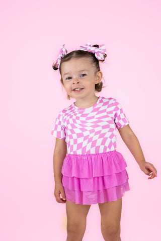 BUBBLEGUM WAVY CHECKERS DREAM TUTU BODYSUIT DRESS