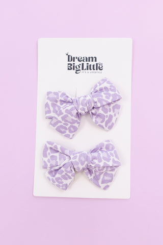 LAVENDER LEOPARD DREAM BOW HAIR CLIPS