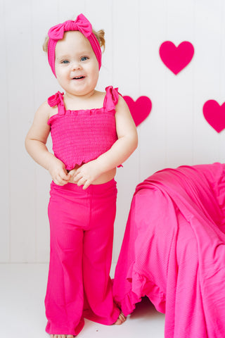 HOT PINK RIB DREAM SMOCKED FLARE SET