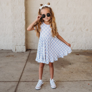 CLOUDY CHECKERS DREAM RUFFLE DRESS