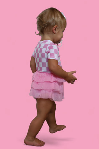 BUBBLEGUM CHECKERS DREAM TUTU BODYSUIT DRESS