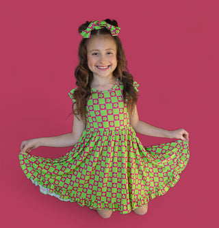 WILD DAISY CHECKERS DREAM RUFFLE DRESS