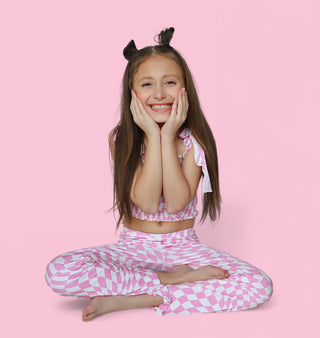 BUBBLEGUM WAVY CHECKERS DREAM SMOCKED FLARE SET