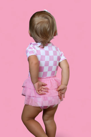 BUBBLEGUM CHECKERS DREAM TUTU BODYSUIT DRESS