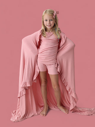 MAUVE RIB DREAM RUFFLE BLANKET