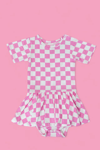 BUBBLEGUM CHECKERS DREAM BODYSUIT DRESS