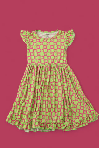 WILD DAISY CHECKERS DREAM RUFFLE DRESS