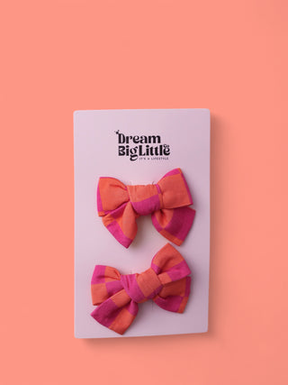 NEON DREAMS CHECKERS DREAM BOW HAIR CLIPS