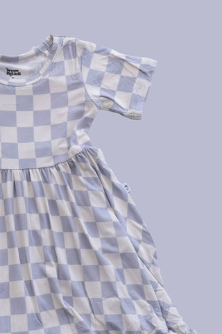 CLOUDY CHECKERS DREAM RUFFLE DRESS