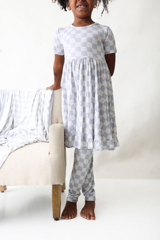 CLOUDY CHECKERS DREAM RUFFLE DRESS