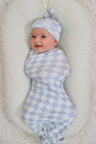 CLOUDY CHECKERS DREAM SWADDLE & BEANIE