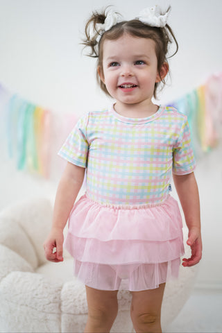 SPRING GINGHAM DREAM TUTU BODYSUIT DRESS