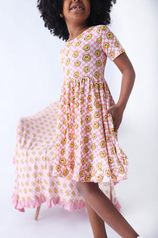 BLUSHIN' CHECKERS DREAM RUFFLE DRESS