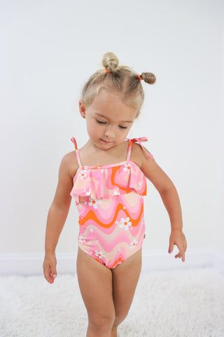 GROOVY FLORAL DREAM SPAGHETTI ONE PIECE SWIM SUIT