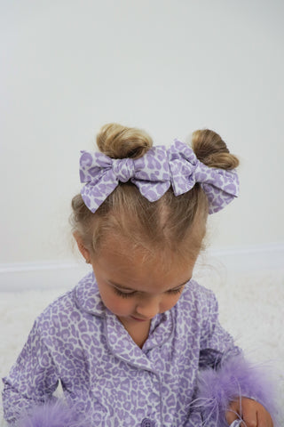 LAVENDER LEOPARD DREAM BOW HAIR CLIPS